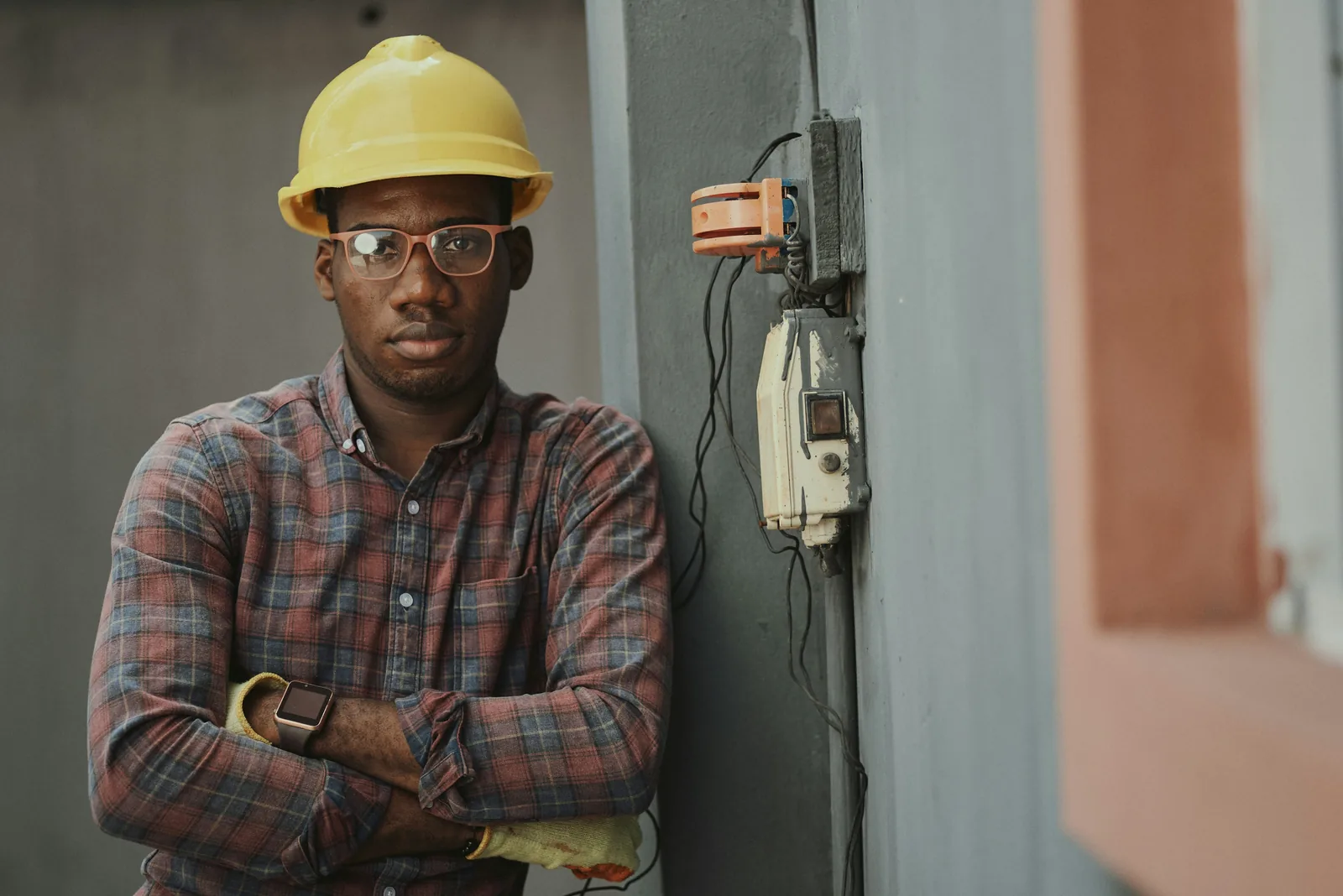 Electrician wearing safety equipment