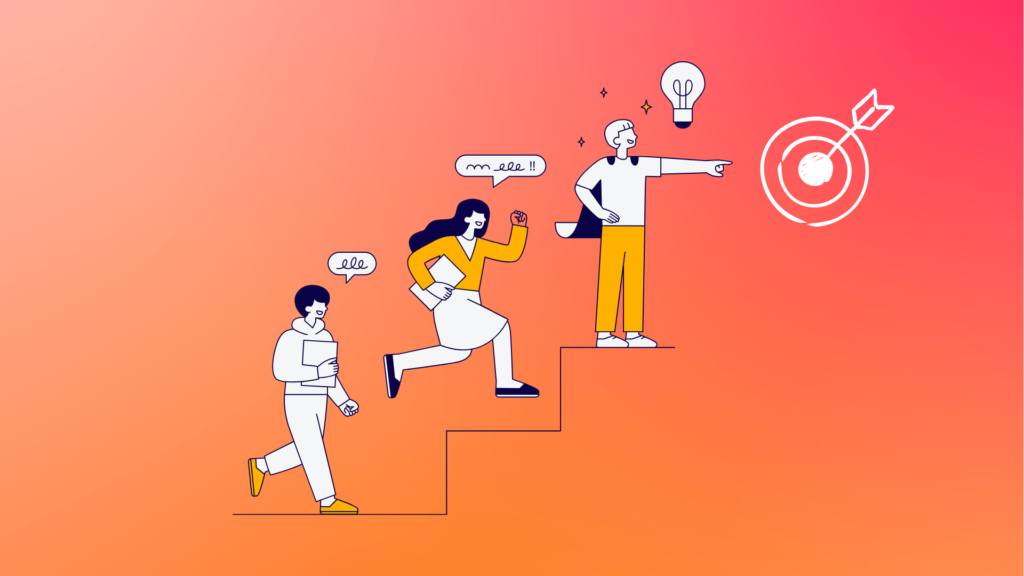 Team members following a leader toward a target, illustrating effective management and efficiency in achieving professional and personal goals.